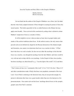 Jesus the Teacher and Stoic Ethics in the Gospel