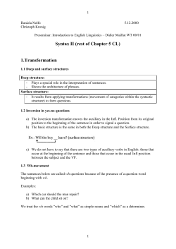 Syntax II (rest of Chapter 5 CL) 1.Transformation
