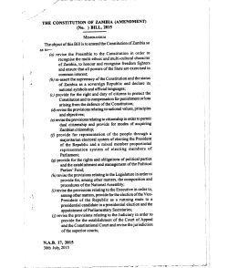 THE CONSTITUTION OF ZAMBIA (AMENDMENT) (No. ) BILL, 2015