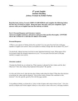 8 grade English Summer Reading Johnny Tremain by Esther Forbes