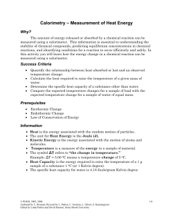 Calorimetry &ndash; Measurement of Heat Energy