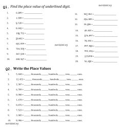 Find the place value of underlined digit. Q1. Q2. Write - E