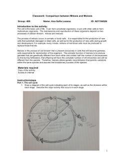 1 Classwork: Comparison between Mitosis and Meiosis Group: 405
