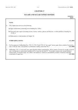 CHAPTER 17 SUGARS AND SUGAR CONFECTIONERY
