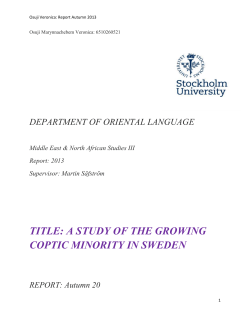 TITLE: A STUDY OF THE GROWING COPTIC MINORITY IN SWEDEN