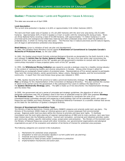 Quebec &bull; Protected Areas &bull; Lands and Regulations &bull; Issues