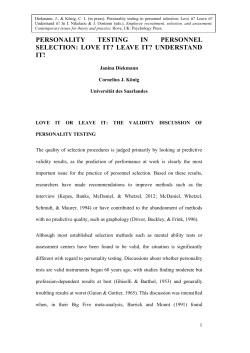 PERSONALITY TESTING IN PERSONNEL SELECTION: LOVE IT