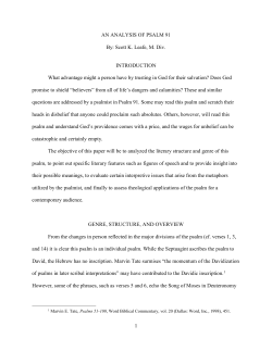 1 AN ANALYSIS OF PSALM 91 By: Scott K. Leafe, M. Div
