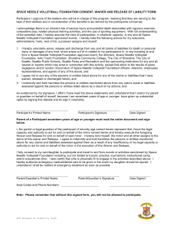 SPACE NEEDLE VOLLEYBALL FOUNDATION CONSENT