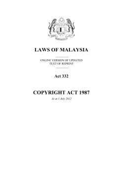 LAWS OF MALAYSIA COPYRIGHT ACT 1987