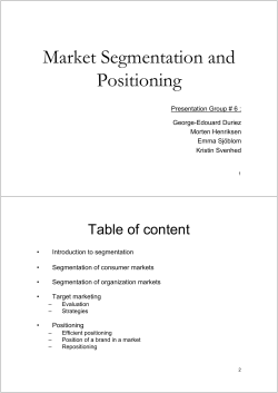 Market Segmentation and Positioning