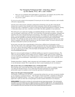 The Therapist`s Professional Will