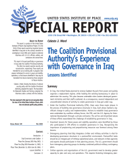 The Coalition Provisional Authority`s Experience with Governance in