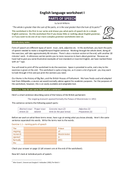 English language worksheet I PARTS OF SPEECH