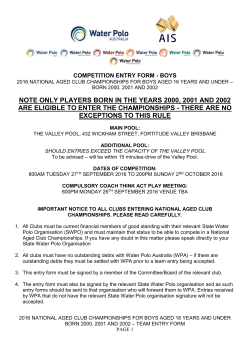 NOTE ONLY PLAYERS BORN IN THE YEARS 2000, 2001 AND