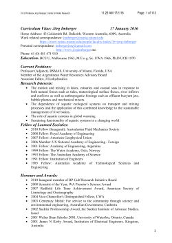 Curriculum Vitae: J&ouml;rg Imberger 17 January 2016 Current Positions