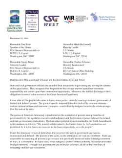 December 15, 2016 Honorable Paul Ryan Speaker of the House