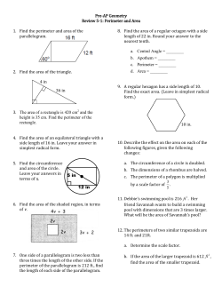 Pre-AP Geometry Review 5-1: Perimeter and Area 1. Find the