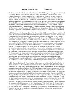 Joseph P. Newhouse CV - Health Care Policy | Harvard Medical