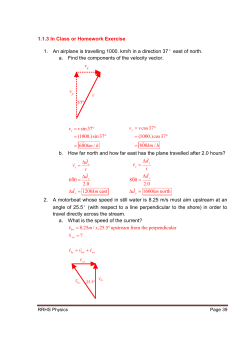 1.1.3 In Class or Homework Exercise 1. An airplane is travelling