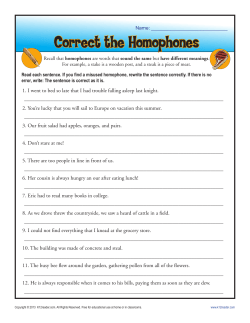Correct the homophones | Homophone Worksheets