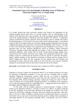 Functional Types of Lexical Bundles in Reading Texts of Malaysian