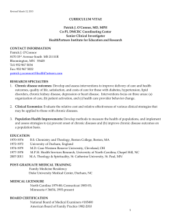 CURRICULUM VITAE Patrick J. O`Connor, MD, MPH Co