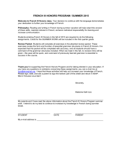 FRENCH IV HONORS PROGRAM / SUMMER 2004