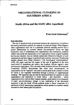 ORGANISATIONAL CLOAKING IN SOUTHERN AFRICA