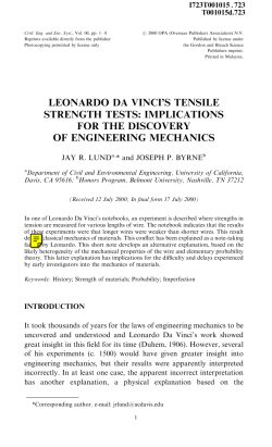 LEONARDO DA VINCI`S TENSILE STRENGTH TESTS