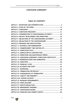CONCESSION AGREEMENT TABLE OF CONTENTS