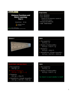 Distance Functions and Metric Learning: Part 1 An object is most