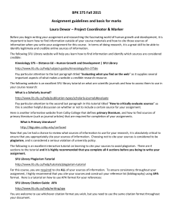 BPK 375 Fall 2015 Assignment guidelines and basis for