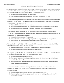 Scholarship Algebra II Quadratic Word Problems Solve each of the
