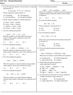 Unit Test: Chemical Reactions Name______________________