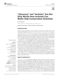 "Advocacy`` and "Activism`` Are Not Dirty Words&ndash;How Activists Can