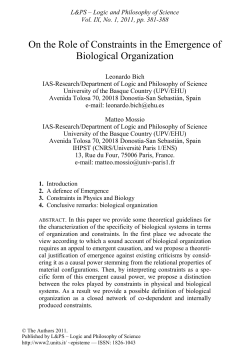 On the Role of Constraints in the Emergence of Biological