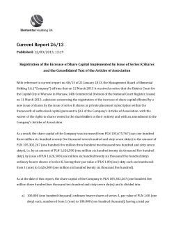 Registration of the Increase of Share Capital