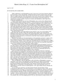 Martin Luther King, Jr.`s &ldquo;Letter from Birmingham Jail&rdquo;