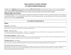 Summer Reading Grade 10 Assignment