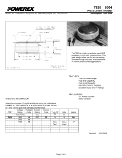 T820--80 Phase Control Thyristor 800 Amperes, 1800 Volts