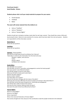 Final Exam Grade 9 Social Studies: History Students please refer to
