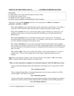 ARTICLE OF THE WEEK LAB # 11 AUTHOR`S PURPOSE and TONE