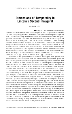 Michael Leff, Dimensions of Temporality in Lincoln`s Second