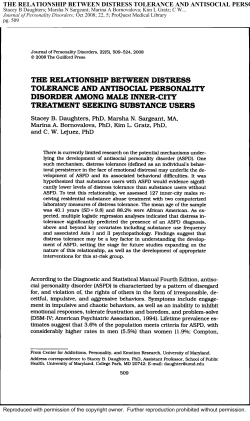 the relationship between distress tolerance and antisocial