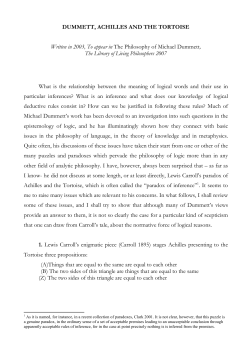 DUMMETT, ACHILLES AND THE TORTOISE Written in 2003, To