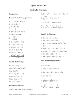 Algebra A/B Mat 035 - Bergen Community College