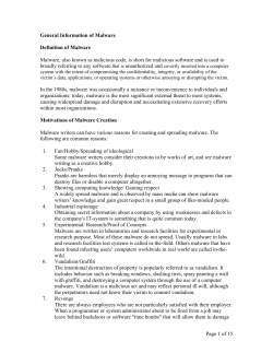 Page 1 of 15 General Information of Malware Definition of Malware