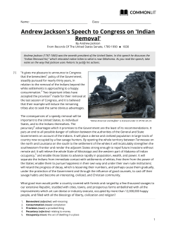 Andrew Jackson`s Speech to Congress on `Indian Removal`