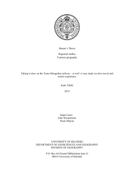 Master`s Thesis Regional studies Tourism geography Taking